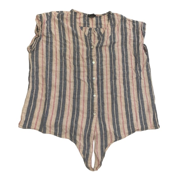 💛 NEW DIRECTIONS Striped Tie-Front Blouse - Blue, Red, & Tan - Size XL - Picture 1 of 6